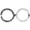 COAI Coppia di Bracciali della Distanza in Howlite e Diaspro Grigio con Perla Magnetica in Argento Sterling