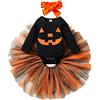 Siyova Completo Neonata di Halloween in 3 Pezzi Abito Neonata Tutu Il Mio Primo Halloween Pagliaccetto a Maniche Lunghe+Gonna in Tulle+Fascia Tuta Bambina di Festa Elegante (Fantasma, 6-12 Mesi)