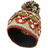 Pachamama Berretto da donna in lana con pompon foderato a mano volpe multicolore taglia unica fatto a mano extra caldo commercio equo e solidale, Marrone, verde, grigio, farina d'avena, taglia unica-M