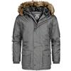 Geographical Norway Abiosaure Men Distribrands - Giacca calda impermeabile da uomo - cappotto con cappuccio spesso in pelliccia all'aperto - giacca antivento invernale con fodera (Grigio Scuro S)