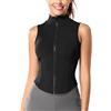 FEOYA Canotta Sportiva Aderente da Donna Top Senza Maniche Estivo Canotta da Yoga Fitness Corsa Elasticizzato Maglia Sportiva Senza Maniche Gilet Slim con Zip Colletto Rialzato Nero M