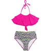 SHEKINI Costume da Bagno delle Ragazze Due Pezzi Regolabile Volant Halter Top Bikini Set Estivo Stampa Fondo Bikini Ruched Hohe Taille Swimsuit per 6-14 Anni(12-14 Anni,Rosa)