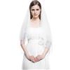 BEAUTELICATE Velo da Sposa Velo Tulle Corto 2 Strati Gomito Dito Lunghezza con Pettine di Metallo per Nozze Bianco Avorio
