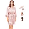 Y WJing Yi Jia Vestaglia kimono da donna vestaglia da sposa in seta accappatoio in raso camicia da notte stile corto abiti mattutino abiti con finiture in pizzo Dimensioni: taglia unica, Blush,