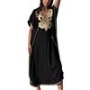 YOUKD Caftano Sciolto Floreale Ricamato in Cotone Estivo Boho Bikini da Spiaggia Copri Il Vestito Abito Taglie Forti per Donna