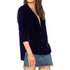 R.Vivimos Womens Tops Camicette Sexy Manica Lunga Collo A V Button Down Camicie Velluto(L,Black)