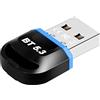 Geweo Adattatore Bluetooth USB 5.3 USB A,EDR Bluetooth Stick per desktop Laptop Stampante Cuffie Mouse,Bluetooth Trasmettitore e Ricevitore Compatibile con Windows 8.1/10/11