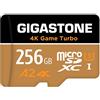 Gigastone [5 Anni Recupero Dati 0] Gigastone scheda di memoria 256 GB 4K Game Turbo, Specialmente per GoPro Drone Switch, Velocità 100 MB/s. Video 4K, A2 U3 V30 Scheda Micro SDXC con Adattatore SD.