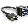 deleyCON S-VGA Distributore Cavo Adattatore Y - Spina S-VGA a 2x Presa S-VGA - un Segnale a 2 Monitor - Nero