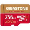 Gigastone 【Recupero dati 0 per 5 anni】GIGASTONE 256 GB Scheda di Memoria, Camera Pro, Velocità fino a 100/60 MB/s, per Gopro, DJI, Insta360, 4K Video, A2 V30 U3 MicroSDXC con Adattatore