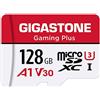 Gigastone, scheda di memoria Micro SD da 128 GB, Gaming Plus, scheda di memoria MicroSDXC per Nintendo Switch, Wyze, GoPro, Dash Cam, telecamera di sicurezza, registrazione video 4K, UHS-I A1 U3 V30
