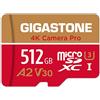 Gigastone [5 Anni Recupero Dati 0] Scheda di Memoria 512 GB 4K Fotocamera Pro, Compatibile con GoPro Drone Switch, Velocità 100 MB/s. 4K Video, A2 U3 V30 Scheda Micro SDXC con adattatore SD.