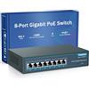 YuanLey 8 Port Gigabit PoE Switch, 120W 802.3af/at, Metal Fanless Unmanaged Plug and Play