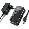 RSHTECH Hub USB attivo 3.0 con alimentatore di rete, 4 porte USB 3.0, Hub USB 3.0 con alimentatore di rete da 10 W (5 V/2 A), LED e interruttore singolo on/off, leggero e portatile