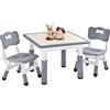 FUNLIO Tavolino con 2 Sedie per Bambini, Tavolino e Sedie per Bambini Regolabili in Altezza per Età 3-8 Anni, Tavolo Bambini per Arti Facile da Pulire, Approvato CPC e CE (3 pezzi) - grigio