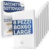 Stringari 8 Sacchi L 80x60 cm - Sacchetti Sottovuoto Vestiti con Spessore 90 Micron - Buste di Qualità Superiore per Piumoni - Sacchi Salvaspazio per Armadi e Cambio Stagione