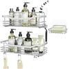 Orimade Adesivo Mensola Bagno Doccia con Portasapone Mensole Caddy con 5 Ganci per Appendere Spugnette Portacoltelli da Barba Senza Foratura Inossidabile SUS304 - 3 Pezzi