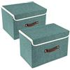 TYEERS Scatole Portaoggetti Tessuto, Lavabile, Scatole con Coperchio Pieghevole, 38x25x25 cm, Set di 2, Aqua Deep