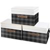TYEERS Scatole Portaoggetti, Tessuto, Patchwork, Lavabile, Scatole con Coperchio, 38x25x25 cm, Set di 3, Nero
