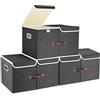 TYEERS Extra Grandi Scatole Portaoggetti a Scomparti, Tessuto, Pieghevole, Contenitore a Scomparti, 55x33x30 cm, Set di 3, Nero