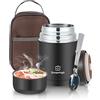 Dreamhigh® Termos per Alimenti 800 ml, Contenitore Termico per Alimenti Caldi, Thermos Pappa Neonati Acciaio Inossidabile con Sacchetto Isolante e Cucchiaio, Portavivande per Zuppa, Pasta (Nero)