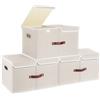 TYEERS Extra Grandi Scatole Portaoggetti a Scomparti, Tessuto, Pieghevole, Contenitore a Scomparti, 55x33x30 cm, Set di 3, Beige