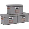 OUTBROS Scatole portaoggetti con coperchio, Cesto per scaffali, Cesti pieghevoli a cubo, contenitori in tessuto pieghevole, 38 x 25 x 25 cm, Grigio, 3 Pezzi