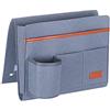 Copiel Tasca portaoggetti da letto, porta telecomando da letto appeso per divano con 5 tasche, tasca organizer per divano da comodino per laptop, iPad, riviste, libri, telefono (Blu grigio)