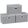 Yawinhe Scatole Portaoggetti con Coperchi, Set di 3 Lavabile, Stoccaggio in Tessuto con Manici, Contenitore per Armadio, per Conservare Vestiti, 45x30x30cm, Grigio