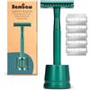 Bambaw Rasoio metallo Con Supporto| Rasoio di sicurezza con 5 lamette per rasoio di sicurezza | Rasoio barba | vintage corpo donna Rasoio | Rasoio monolama per rasatura tradizionale | Safety razor | Bambaw