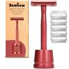 Bambaw Rasoio metallo Con Supporto | Rasoio di sicurezza con 5 lamette per rasoio di sicurezza | Rasoio barba vintage | Rasoio donna corpo | Rasoio monolama per rasatura | Safety razor | Plastic free |Bambaw