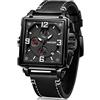 Megir Sport All Black - Orologio con cronografo analogico da uomo rettangolare nero in pelle impermeabile, cassa in acciaio inox con data