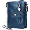 REETEE Portafoglio Donna in Pelle con RFID Bloccaggio, Multi-Slot Portamonete, Porta Carta di Credito, Cerniera e Catena - Piccolo (Blu)