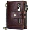 REETEE Portafoglio Uomo Bifold Blocco RFID Vera Pelle con Catena, Cerniera Portamonete 16 Porta Carte di Credito Verticale