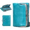 Contacts Portafoglio da donna RFID con serratura a bacio, in vera pelle da donna compatta e bifold con tasca con zip vintage, porta carte di credito piccola pochette con finestra d'identità Blu