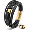 SERASAR Bracciale Uomo Oro 20cm Braccialetto Cuoio Aggiustabile Regolabile Magnetico Bracciali Braccialetti Perline Bigiotteria Bracialetto Cinturino Braciale Bambino Bracelet Corda Braciale Nere