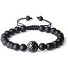 COAI Bracciale Uomo Regolabile in Pietre Onice Opaca con Amuleto Testa di Leone in Rame, Bracciale di Ispirazione Shamballa in Pietre semi-preziose