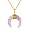 COAI Collana da Donna in Acciaio Inox Placcato Oro con Ciondolo Doppio Corno Luna Crescente in Quarzo Rosa