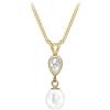 CARISSIMA Collana da Donna in Oro Giallo 9 ct con Pendente Perla d'Acqua Dolce e Zircone Cubico 6 x 22.7 mm su Catena Diamond Cut da 0.7 mm di 46 cm/18