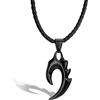 SERASAR Collana Uomo Cuoio Fiamma Nero Acciaio Viking Ciondolo Figlio 50cm