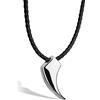 SERASAR Collana Uomo Cuoio Dente di Lupo Argento Premio Regalo Marito 60cm