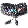 COAI Bracciale Multistrato 108 Perle Mala in Pietra Lavica, Collana Rosario Buddista Unisex con Pietre dei Sette Chakra