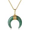 COAI Collana da Donna in Acciaio Inox Placcato Oro con Ciondolo in Avventurina Verde, Collana Avventurina Verde da Donna con Ciondolo Luna Crescente Doppio Corno Portafortuna
