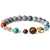 COAI Bracciale da Donna in Diaspro Grigio con Pianeti del Sistema Solare, Bracciale Elastico Protettivo in Pietre Naturali Benefiche per Donna Taglia S