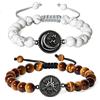 COAI Coppia di Bracciali della Distanza Sole Luna in Occhio di Tigre e Howlite