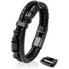 SERASAR 23cm Nero Braccialetto Uomo Cuoio Aggiustabile Regolabile Magnetico Inox Bracciali Braccialetti Perline Bigiotteria Bracialetto Cinturino Braciale Bambino Bracelet Corda Braciale Nere Accessori