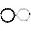 COAI Bracciali Magnetici con Calamita per la Coppia di Innamorati con Perle in Howlite e Onice Opaca e Perla in Argento Sterling