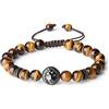 COAI Bracciale da Uomo con Perline di Occhio di Tigre Marrone e Charm Leone in Rame, Bracciale Occhio di Tigre da Uomo Regolabile con Pietre Dure