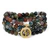 COAI Bracciale Multistrato con 108 Perle Mala in Agata Indiana Sfaccettata con Ciondolo Albero della Vita in Acciaio Inox, Collana Rosario Mala Unisex