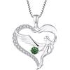 FJ Collana Cuore Angelo Custode Argento 925 Donna Collana con Ciondolo Ala d'Angelo Collana Maggio Pietra Portafortuna Smeraldo Gioielli Regalo per Donna